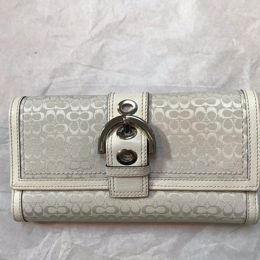 Coach White C Signature Design Tri-Fold Wallet